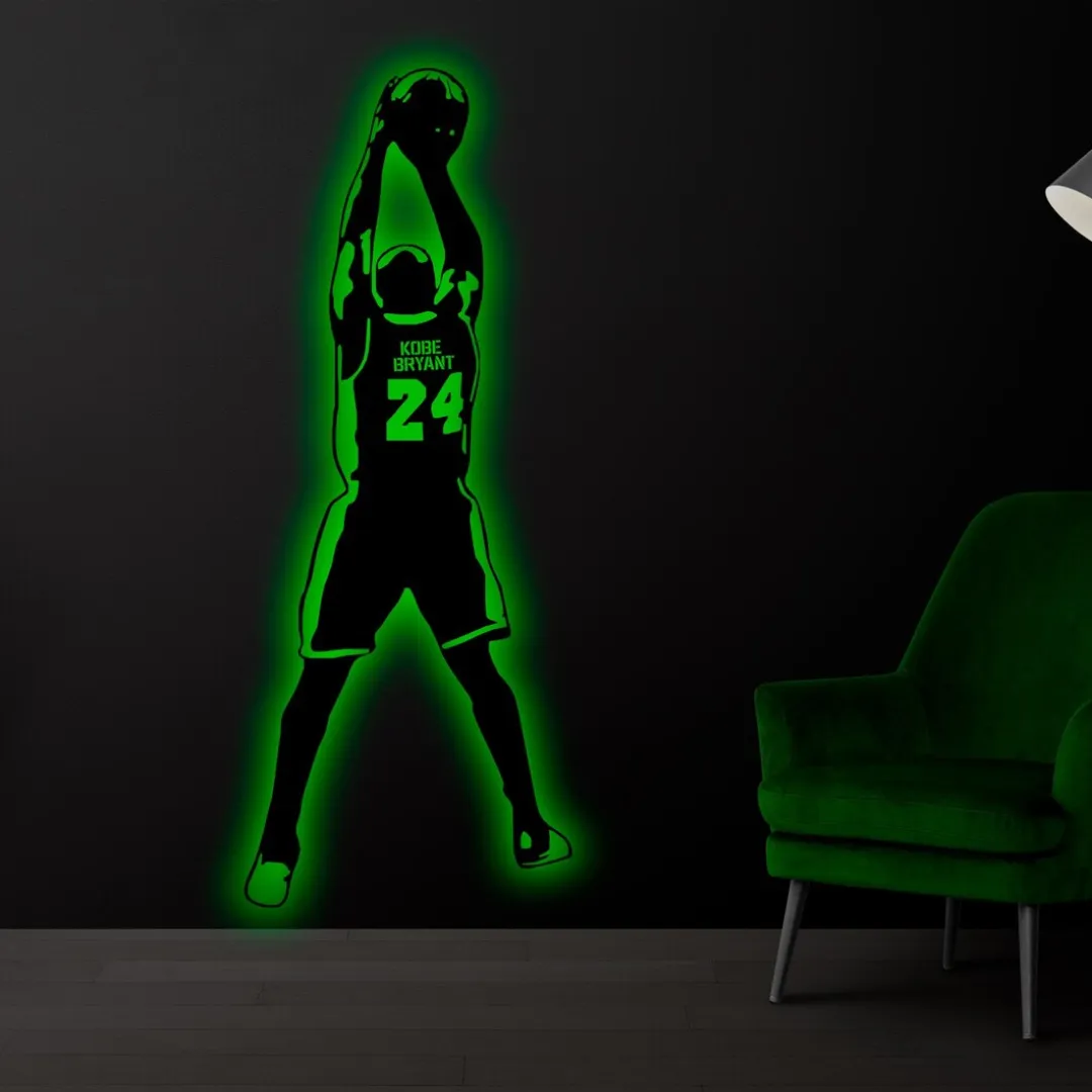 Green Kobe Bryant Silhouette NBA legend basketball wall décor LED and non-LED