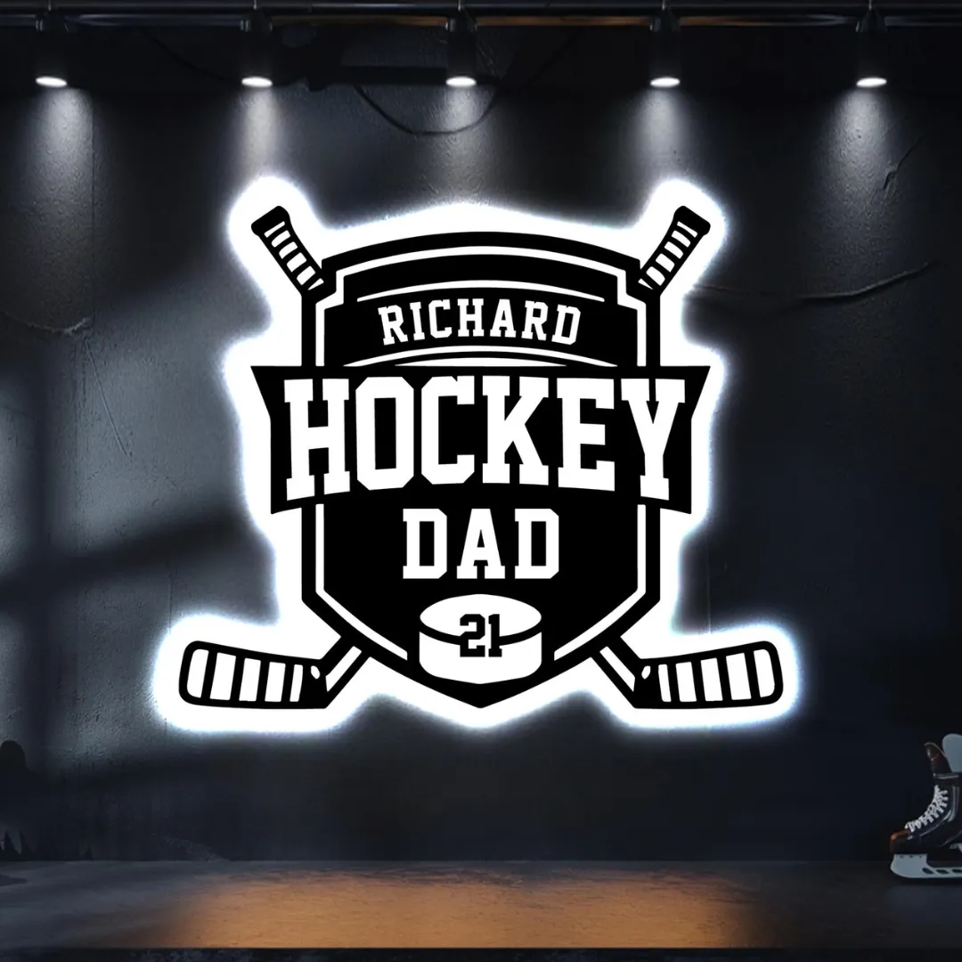 Hockey Dad Silhouettes Laser cut Hockey Dad metal wall hanging LED and non-LED