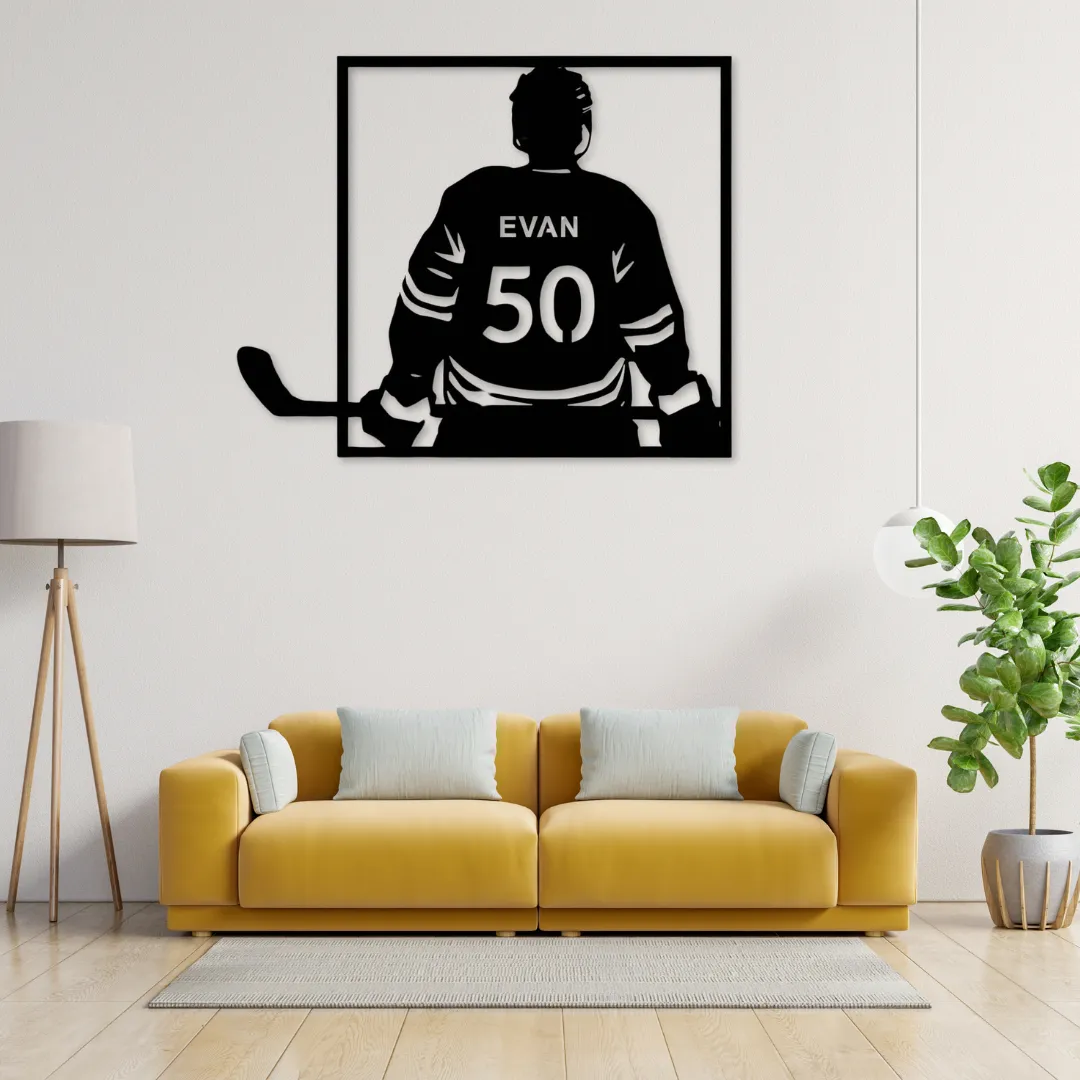 Hockey Jersey Back Custom Silhouette Hockey player custom silhouette metal wall art with name