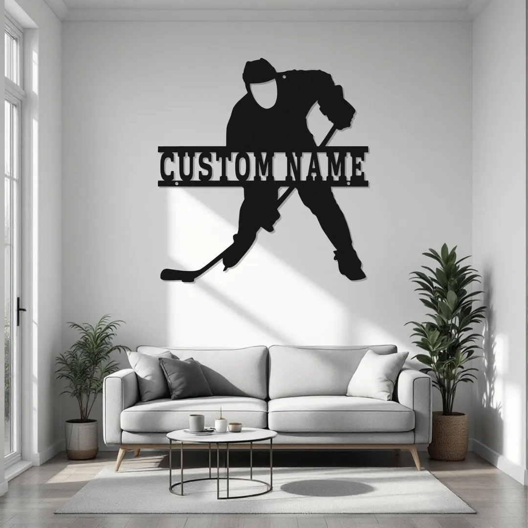 Hockey Player Silhouette Hockey player silhouette metal wall art with custom name