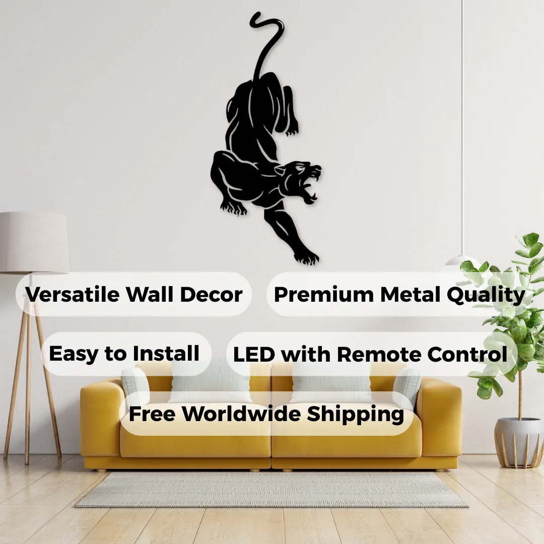 Leaping Panther Silhouettes Leaping Panther metal wall art