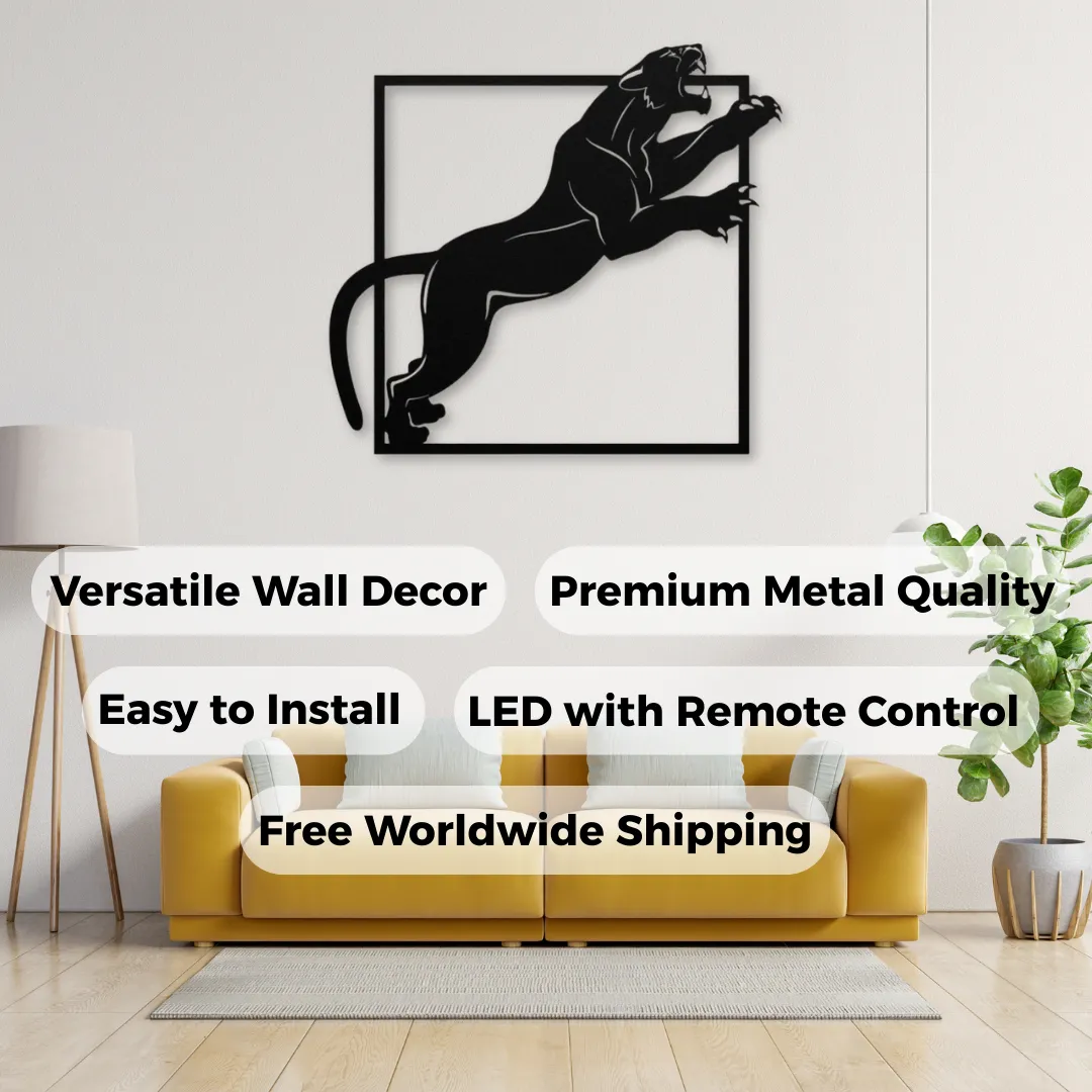 Midnight Panther Silhouettes Bold panther silhouette wall décor for living room interior.