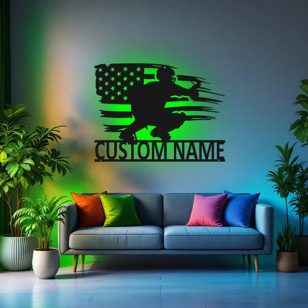 Patriotic Baseball Catcher Silhouettes Baseball catcher silhouette metal wall décor with U.S. flag