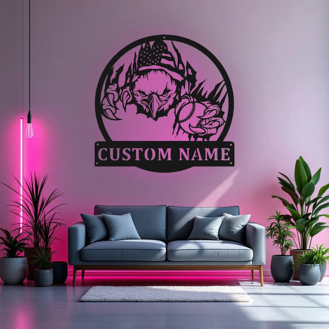 Patriotic Eagle Baseball Silhouettes Personalized baseball wall décor with eagle design