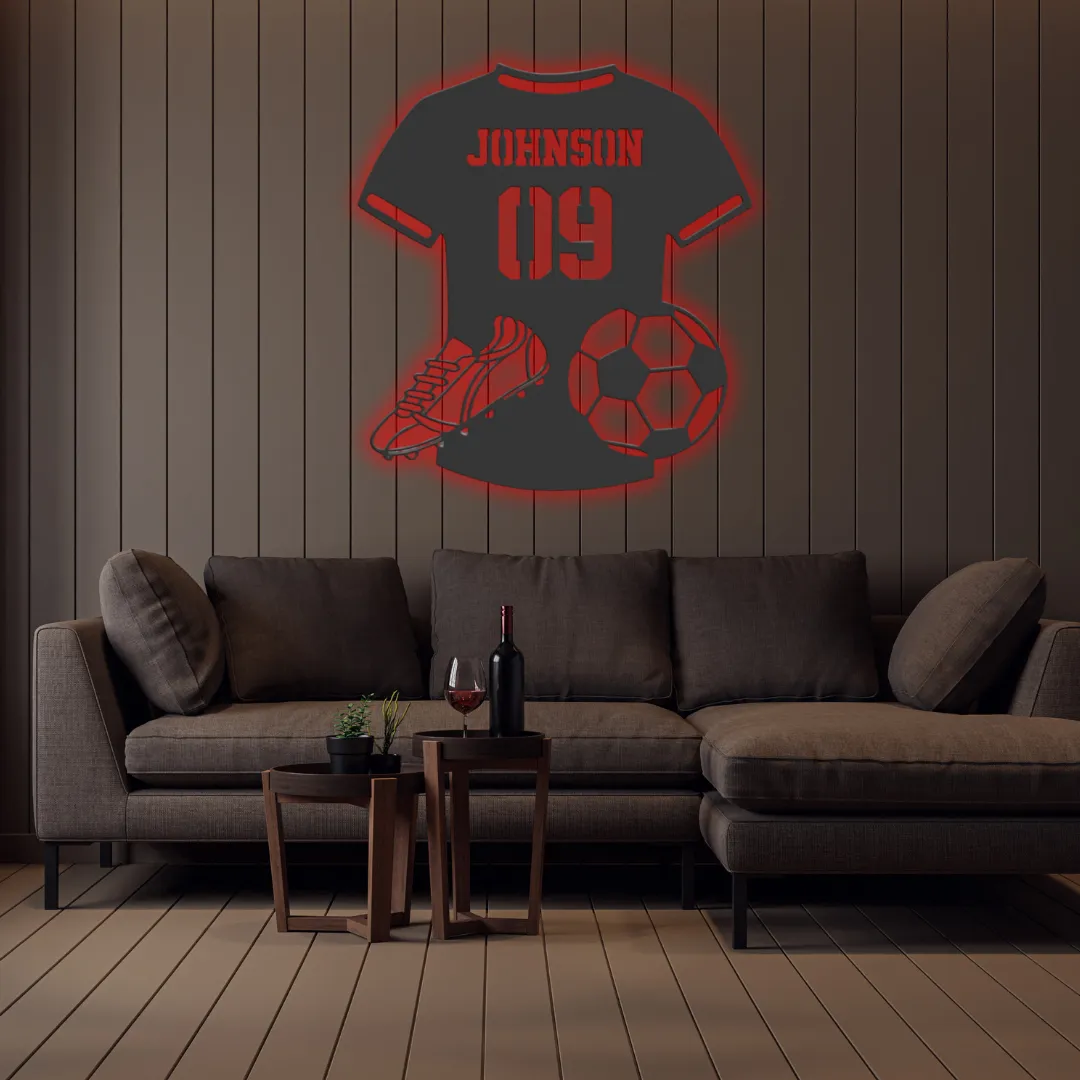 Red Custom Soccer Jersey Silhouette Sports-inspired soccer wall art in durable black metal
