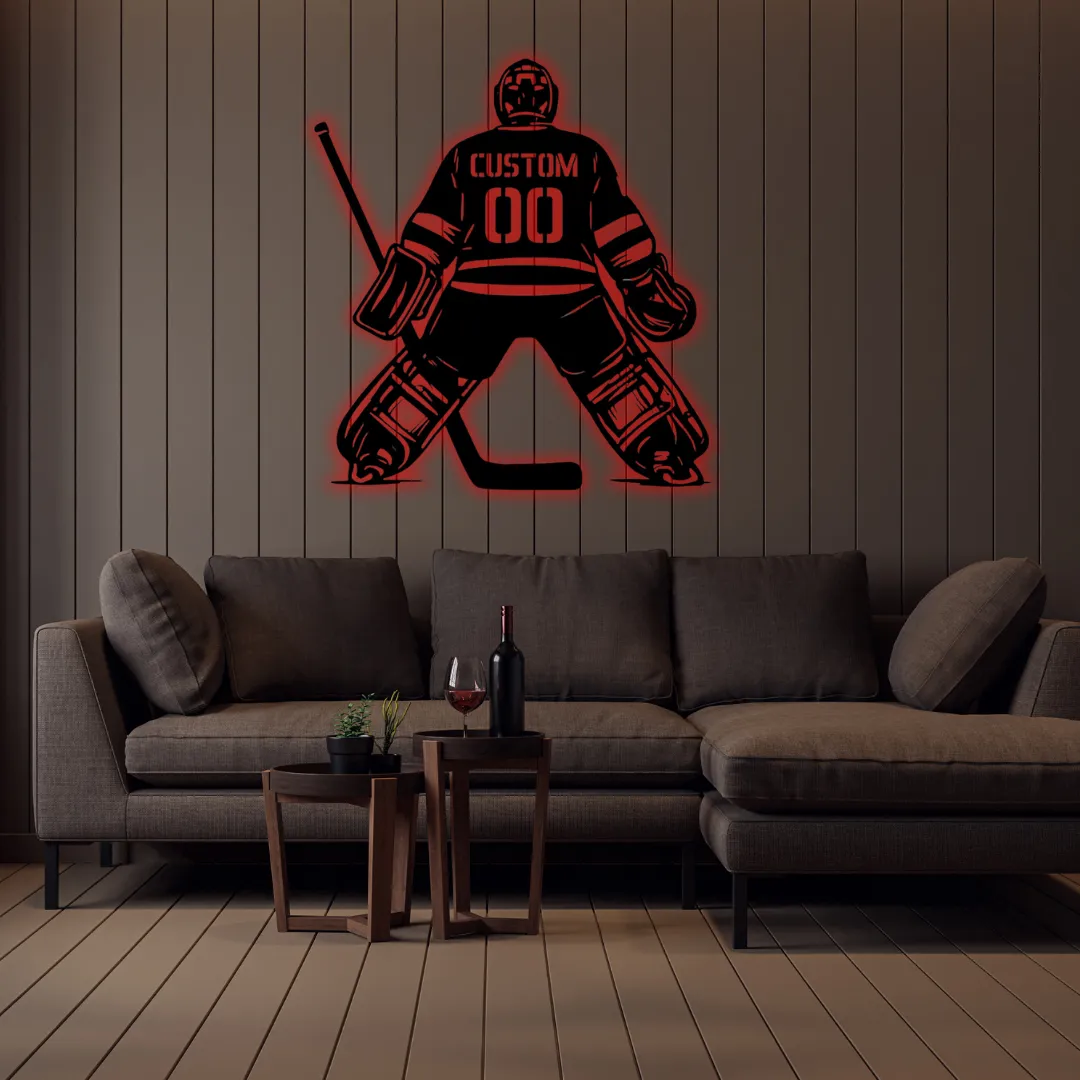Red Hockey Goalie Silhouette Goalie inspired hockey metal wall art for sports rooms