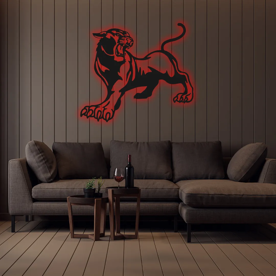 Red Savage Panther Silhouette Black panther silhouette wall décor for modern interiors.
