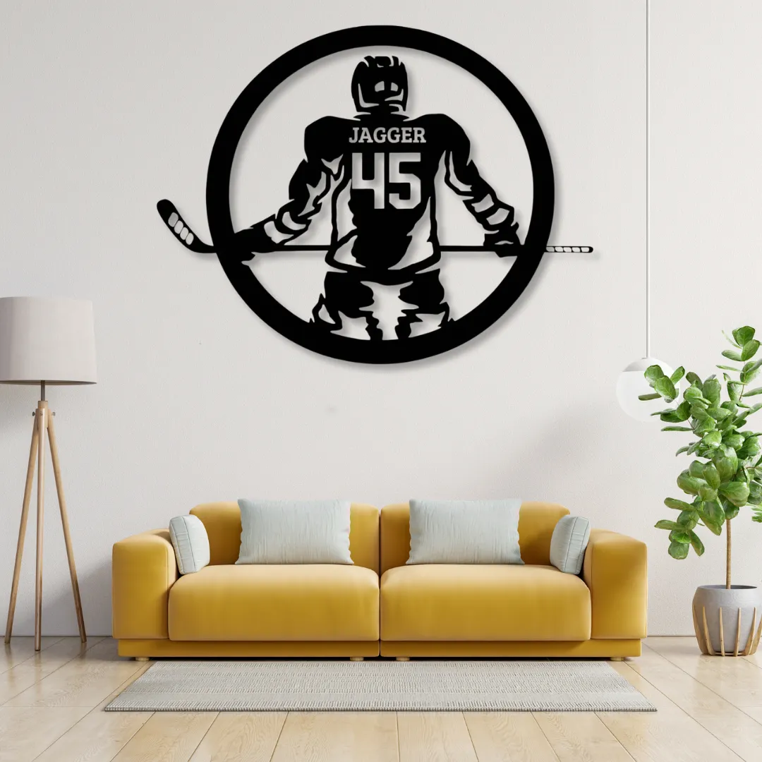 Round Round Hockey Jersey Silhouette Round hockey jersey metal wall art with custom name and number