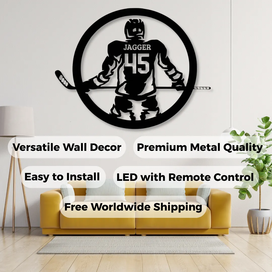 Round Round Hockey Jersey Silhouette Personalized hockey player back silhouette in circle frame