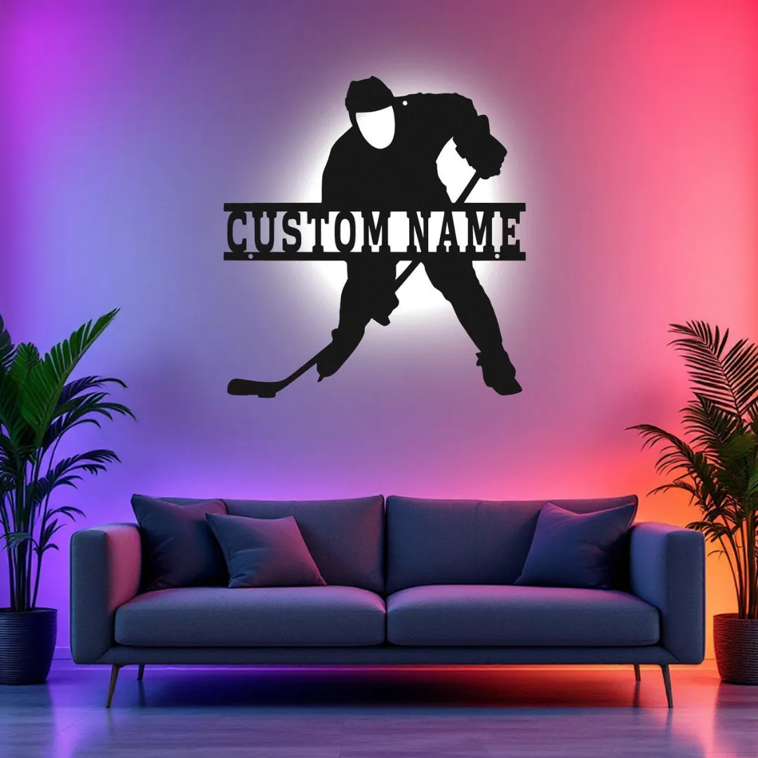 White Hockey Player Silhouette Custom hockey silhouette wall hanging for fans and players