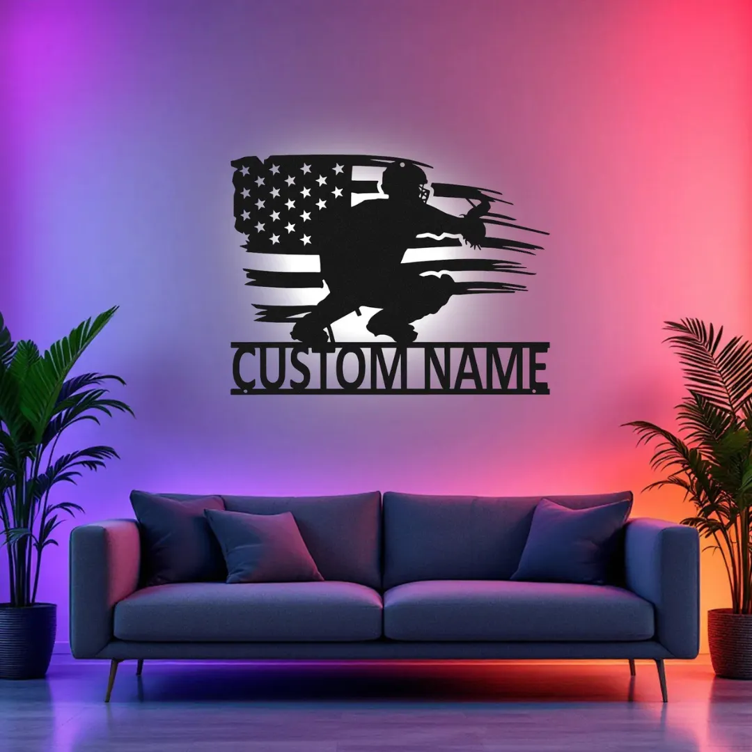 White Patriotic Baseball Catcher Silhouette LED and non-LED baseball catcher patriotic wall decoration