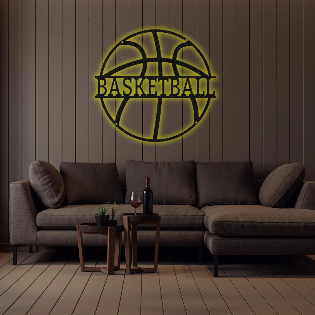 Yellow Basketball Circle Silhouette Yellow basketball circle wall art for game rooms