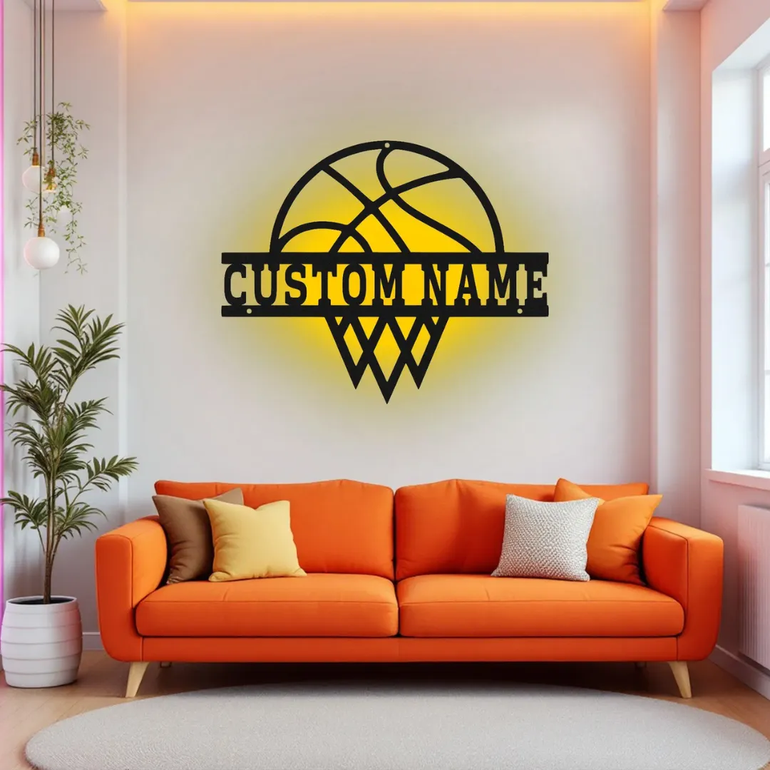 Yellow Basketball Hoop Silhouette Modern basketball wall decoration for fans