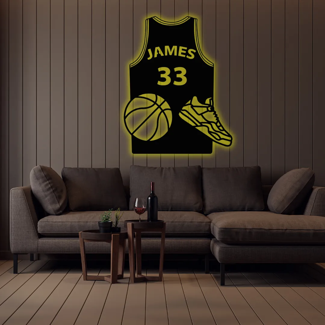 Yellow Basketball Jersey Silhouette Yellow Custom basketball wall hanging jersey design for fans