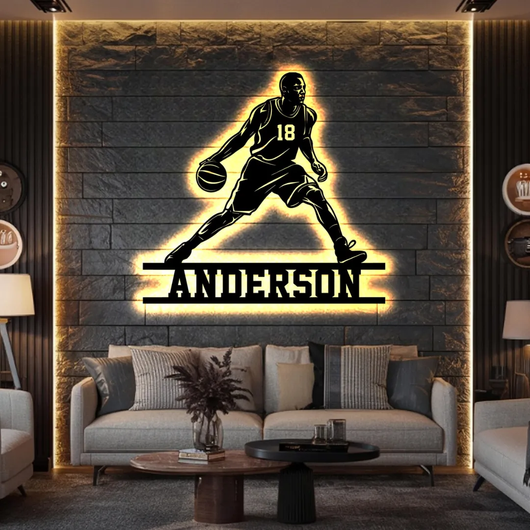 Yellow Custom Basketball Player Silhouette Basketball player silhouette LED wall decoration