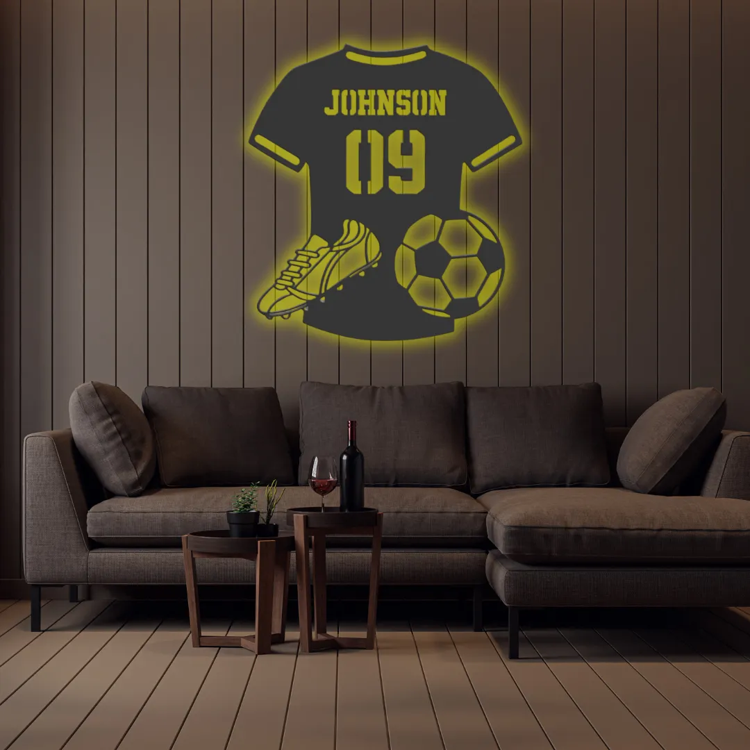 Yellow Custom Soccer Jersey Silhouette Sports-inspired soccer wall art in durable yellow black metal