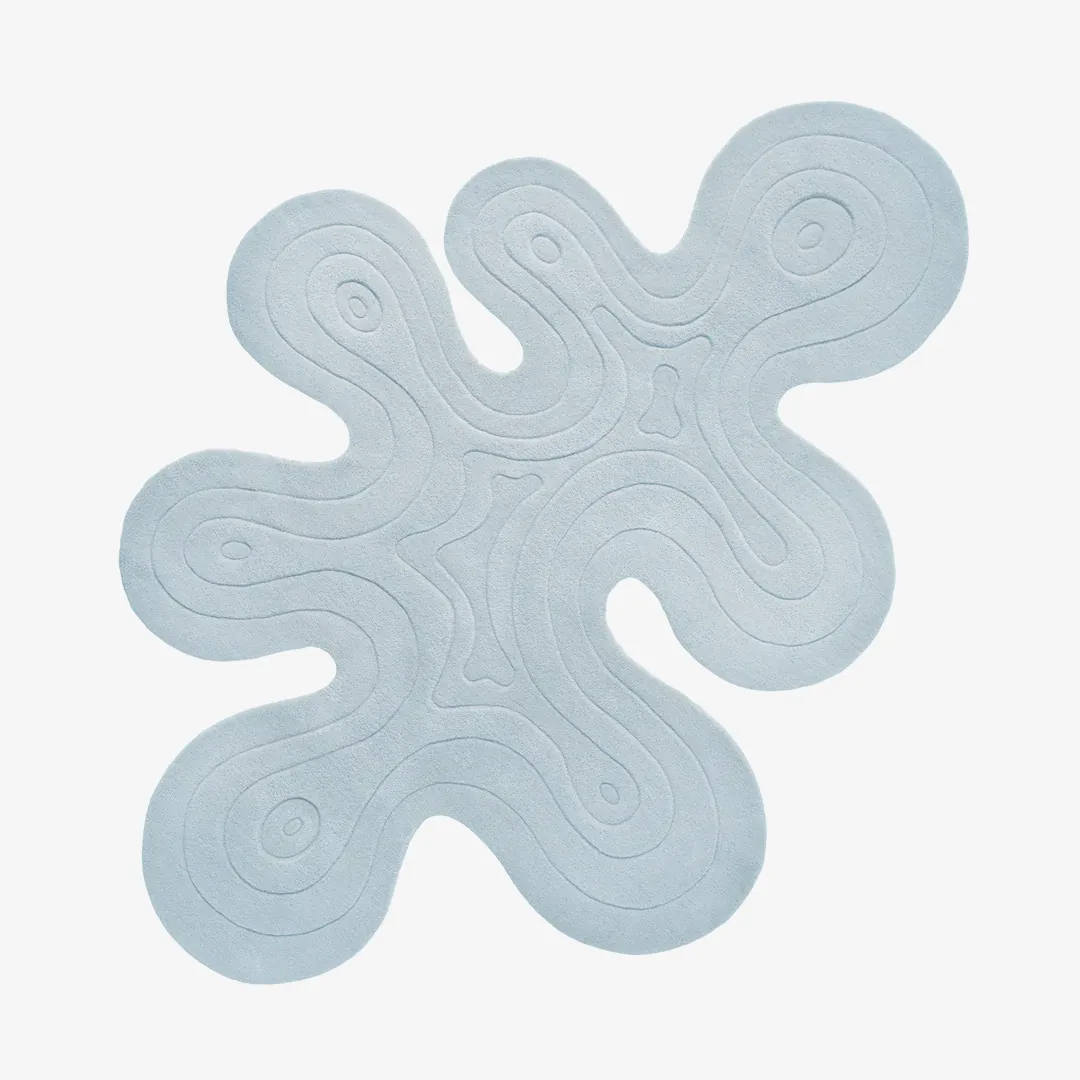 Aqua Splash Rug Aqua Splash Rug featuring fluid abstract shape in light blue tones – handmade tufted rug by Sneagear