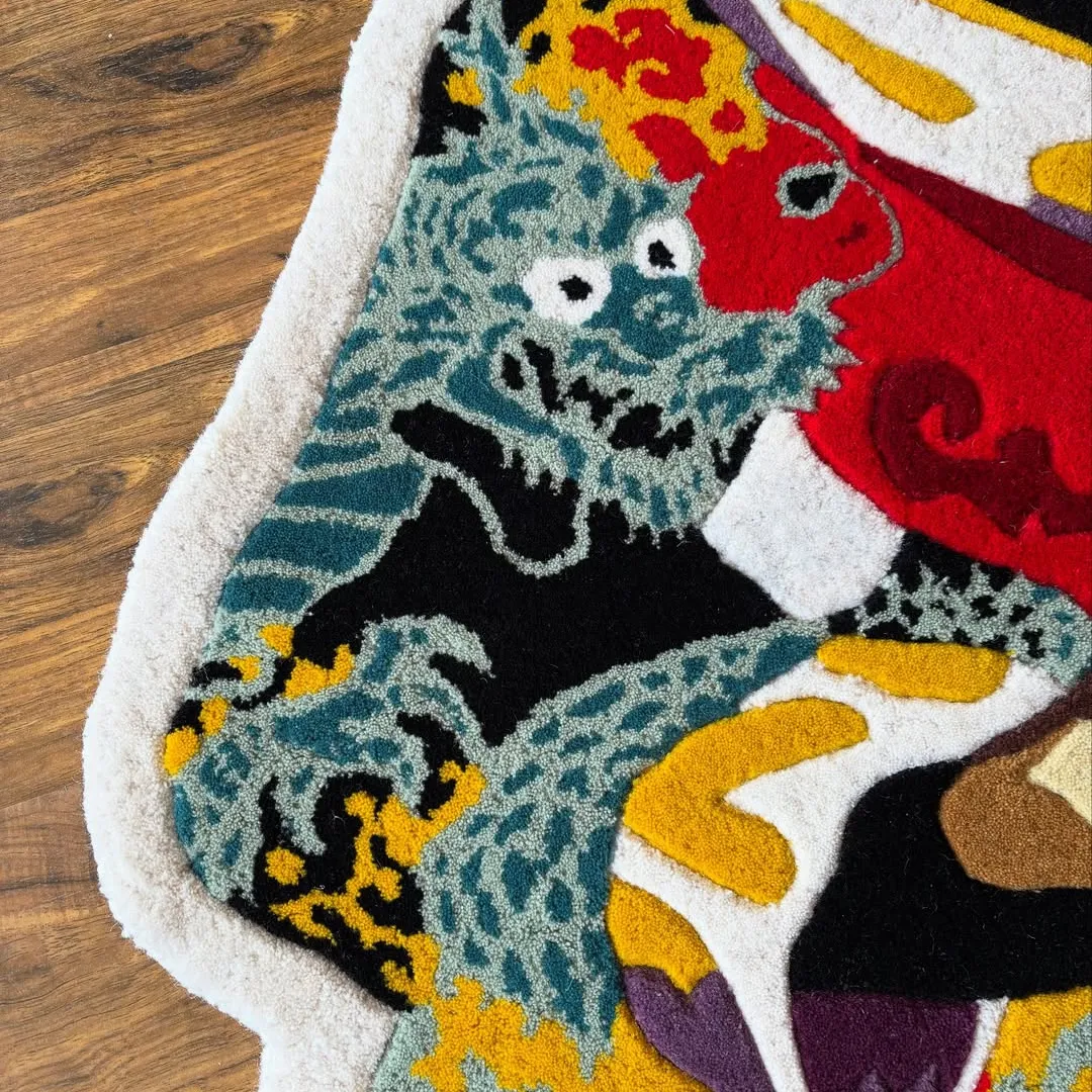 Hanumo Inked Rug Hand-tufted Hanumo Rug showcasing serene monkey motif inspired by cultural symbolism