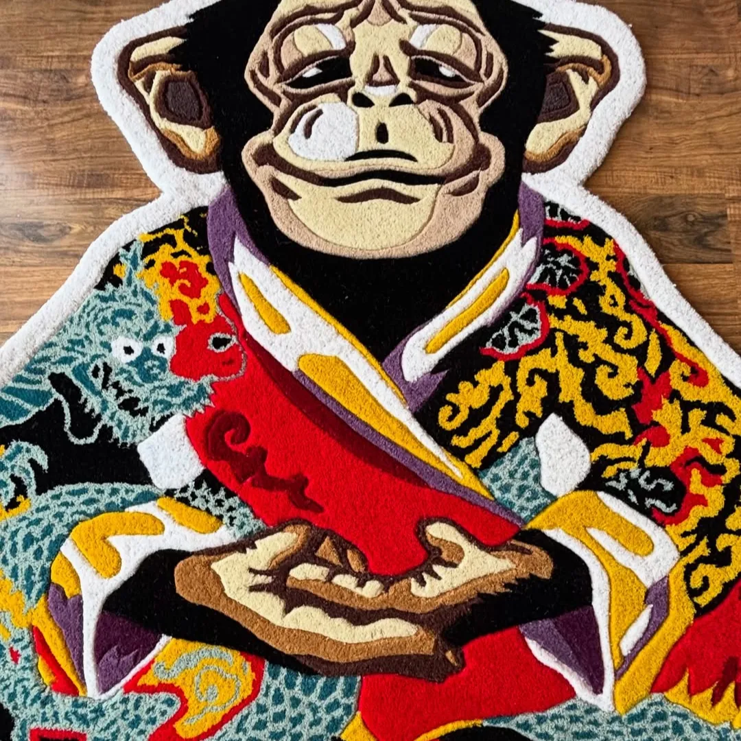 Hanumo Tattoo Hanumo Rug with unique meditative monkey artwork and intricate robe patterns – perfect for home decor