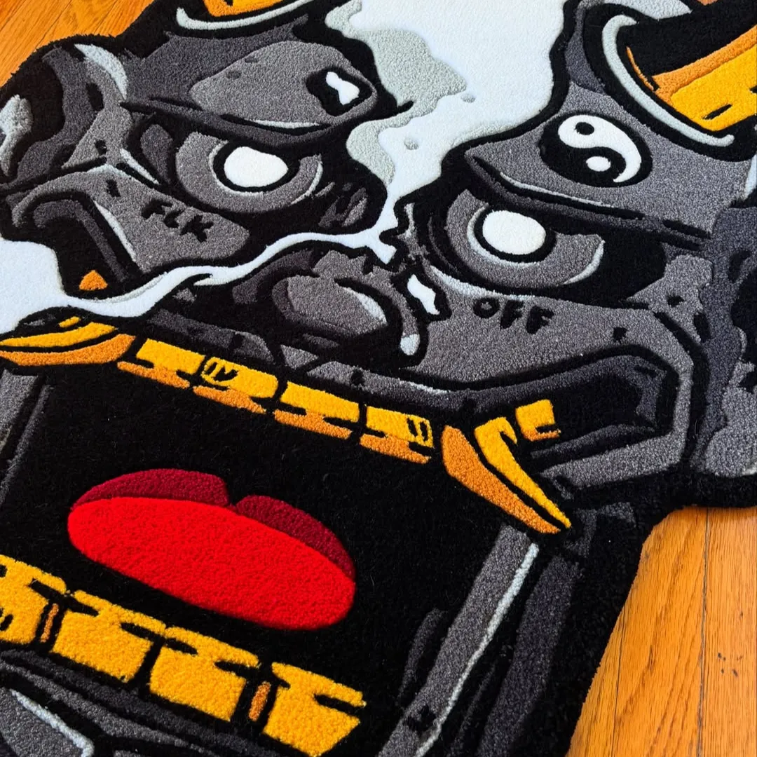 Demon Veil Tattoo Rug Handmade Demon Veil Rug with detailed horned demon face – modern gothic tufted rug