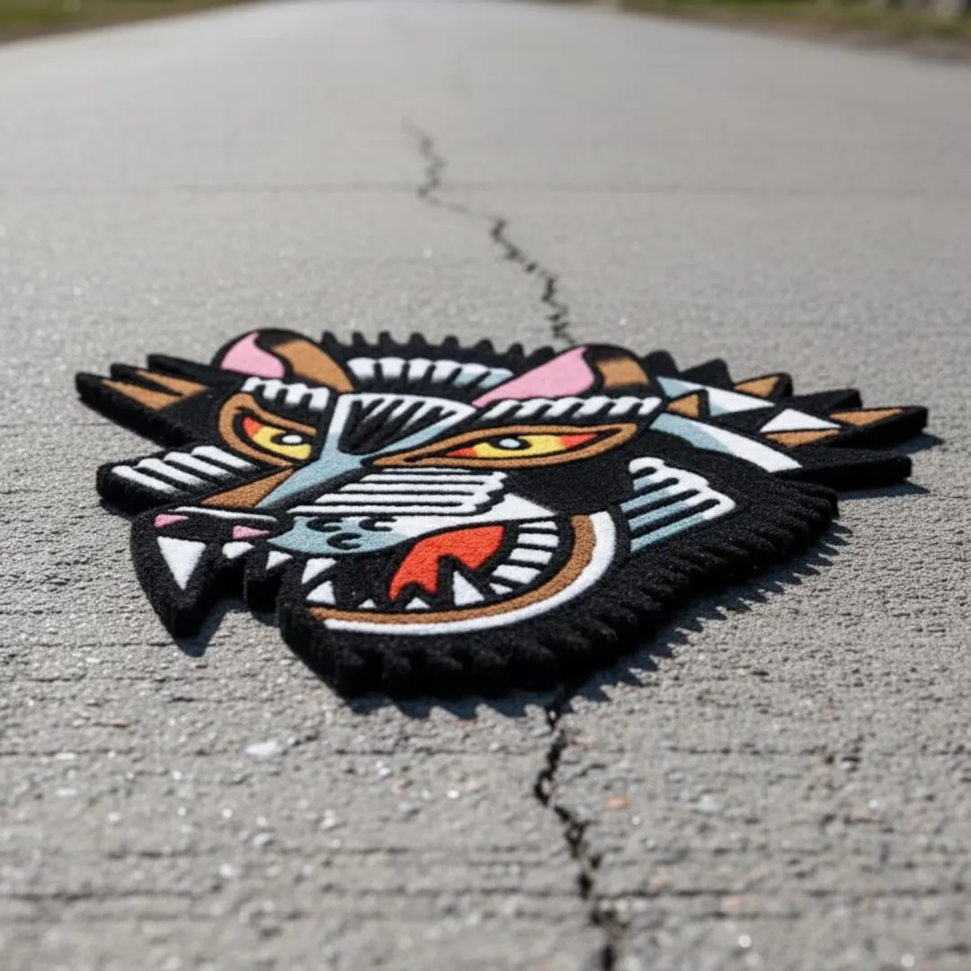 Lunar Wolf Inked Rug Tattoo-inspired wolf rug with bold color palette – Lunar Wolf Rug