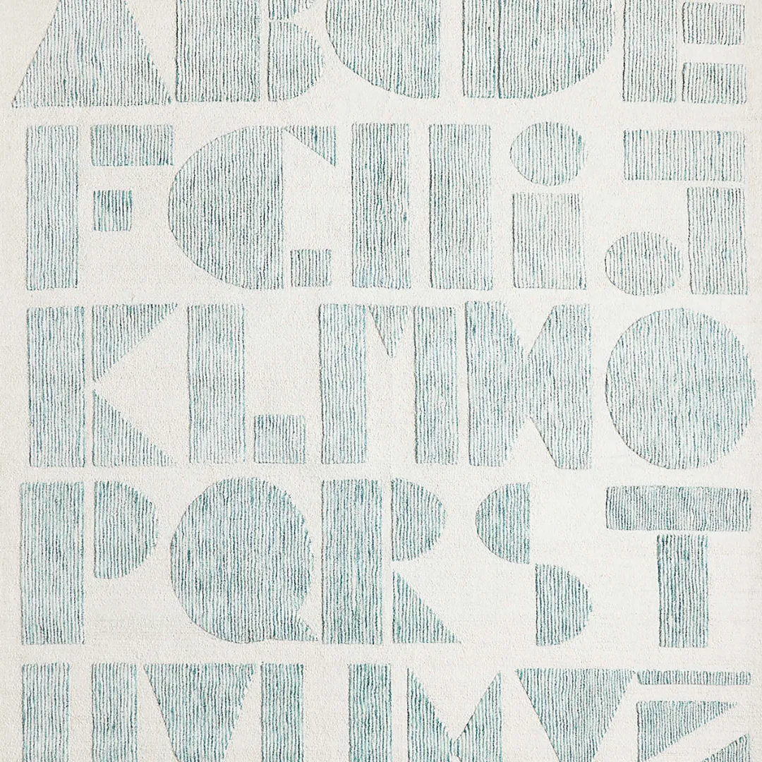 Minted Letters Area Rug Alphabet-themed area rug with mint green letters – Minted Letters hand-tufted wool rug