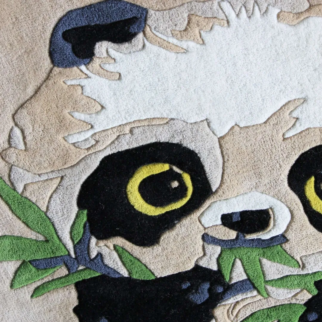 Panda Hugs Area Rug Cute panda rug with bamboo leaf details – Panda Hugs hand-tufted wool rug