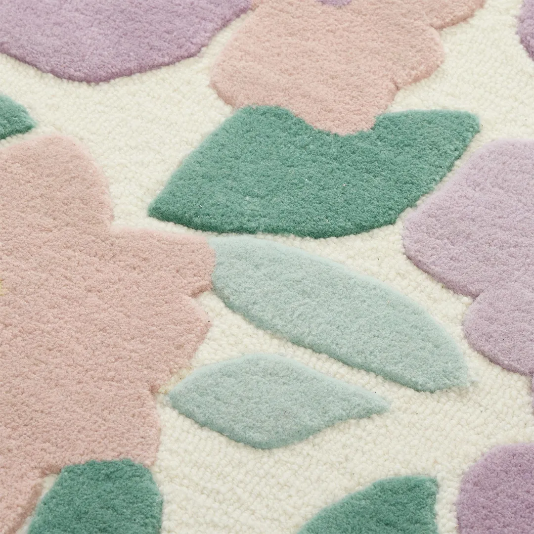 Petal Parade Area Rug Handmade Petal Parade Rug with soft floral design and scalloped edges – pastel area rug