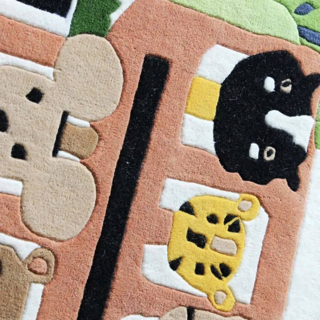 Safari Ride Area Rug Hand-tufted Safari Ride Rug with adorable zoo animals on a bus – kids’ wool area rug