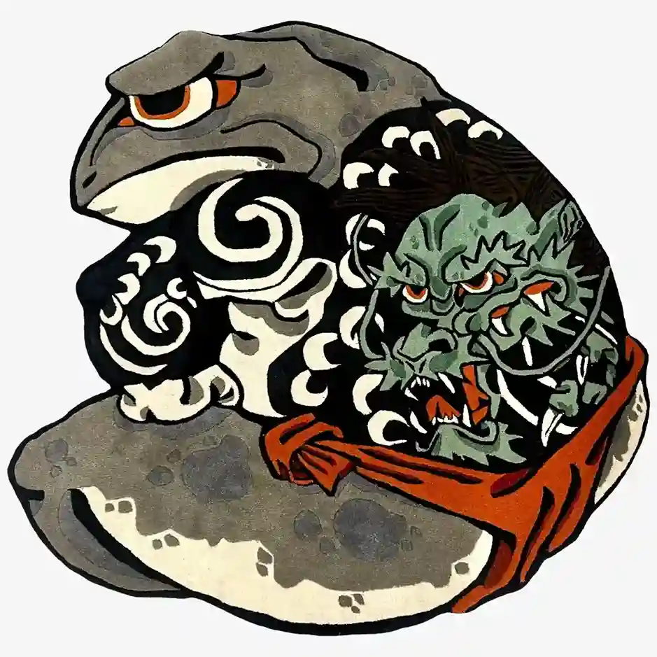 Kaeru Musashi Rug – Samurai Frog Warrior Tattoo-Inspired Design, Soft & Durable