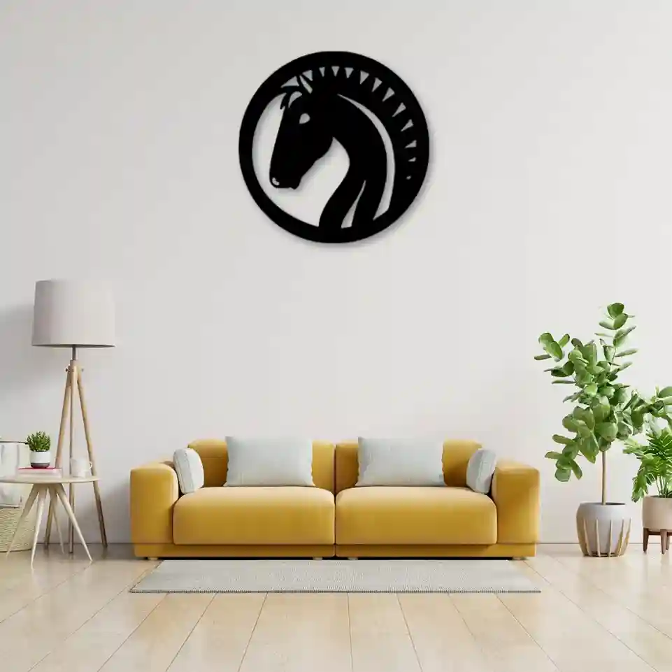 Horse in Circle Metal Wall Decor Horse in circle placed in living room