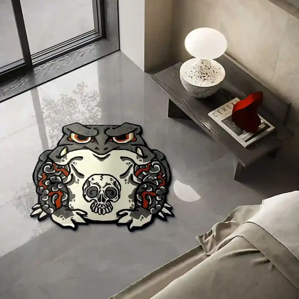 Kaeru No Senshi Rug Close-Up – Intricate Japanese Tattoo Art with Bold Colors, Luxurious Soft Pile & Durable Craftsmanship