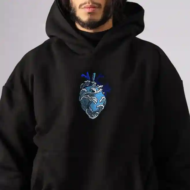 wave heart embroidered hoodie Wave Heart Embroidered Hoodie