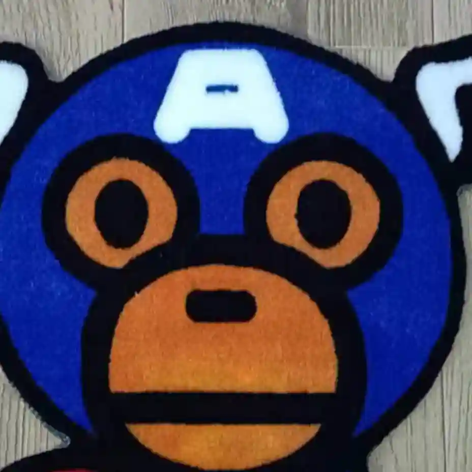 captain america monkey ape rugs Captain America Monkey Ape Rug displayed in a modern living room setting.
