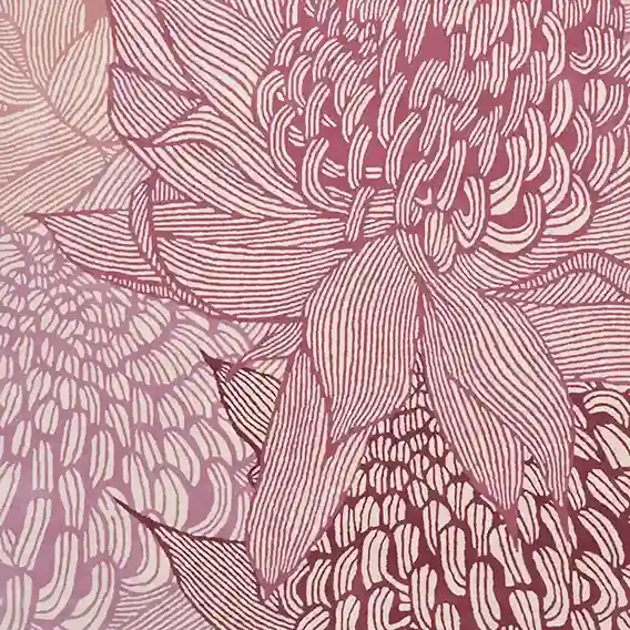 Close-up view of Cascade Wool Pink Rug showcasing hand-tufted floral patterns in pink hues