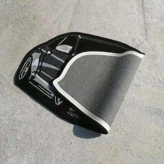 Custom tufted car rug inspired by turbo coupe design