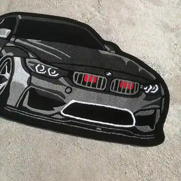 Performance-themed hand-tufted rug made from New Zealand wool