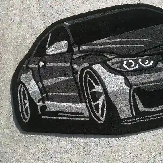 Custom tufted car rug inspired by turbo coupe design