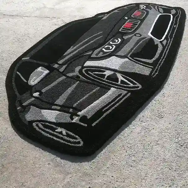 Performance-themed hand-tufted rug made from New Zealand wool