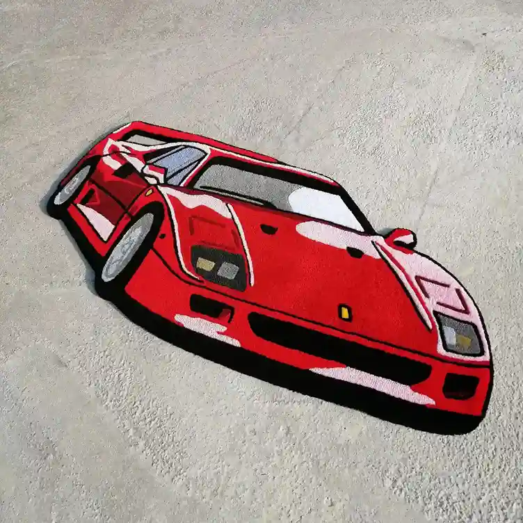 Close-up of high-quality hand-tufted car-themed rug