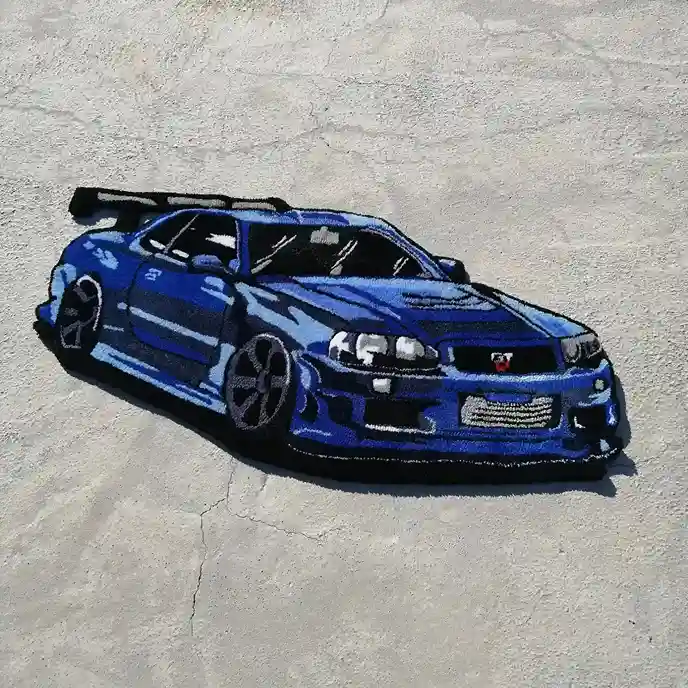 Handmade R34 JDM Car Rug for Car Enthusiasts