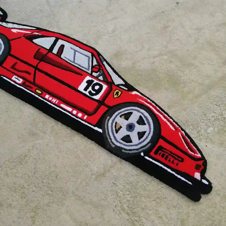 F40-inspired handmade rug in red and black