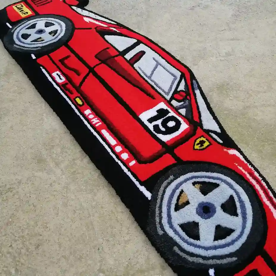 Custom Tufted Car Rug – Redline F40 Edition top view