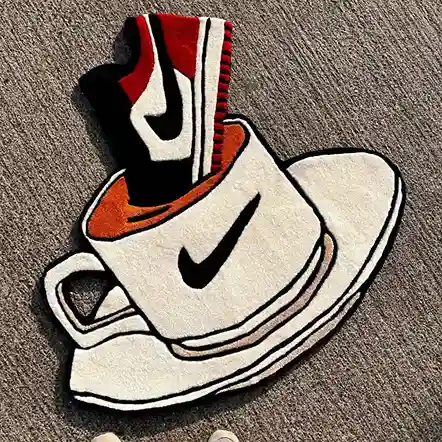 Dunk My Bred sneaker rug styled in modern bedroom