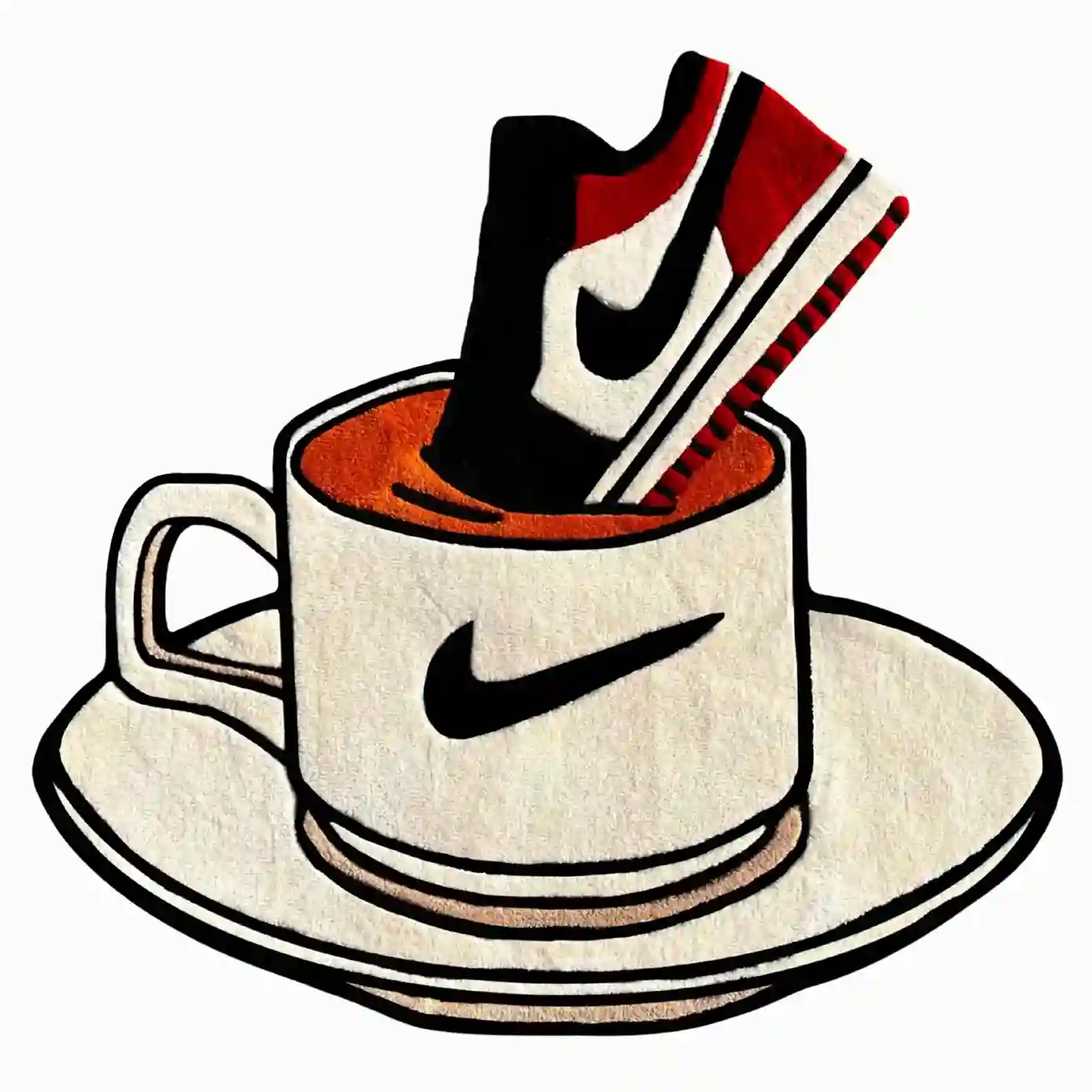 Custom Bred Sneaker Rug in black and red, hand-tufted design for hype decor