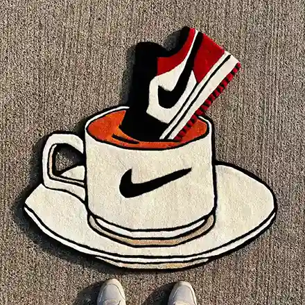 Dunk My Bred sneaker rug styled in modern bedroom