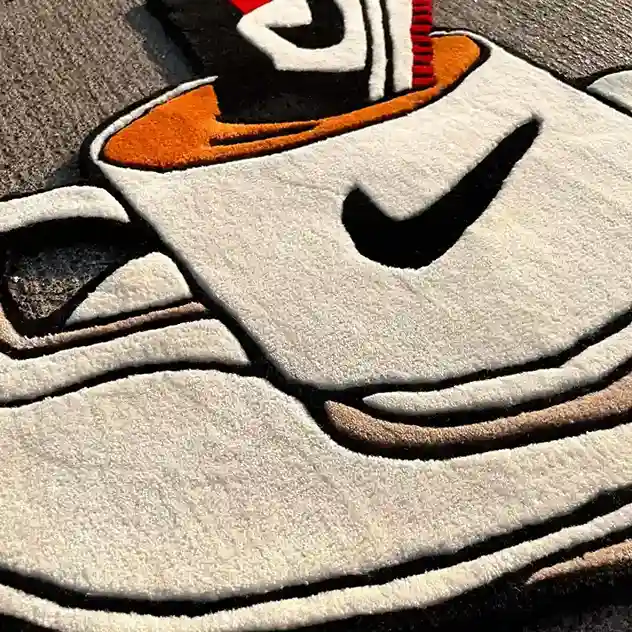 Sneakerhead room decor with Bred color sneaker rug