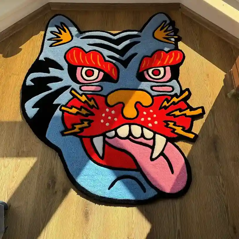 Aggressive Bulldog Tattoo Rug for Unique Interiors