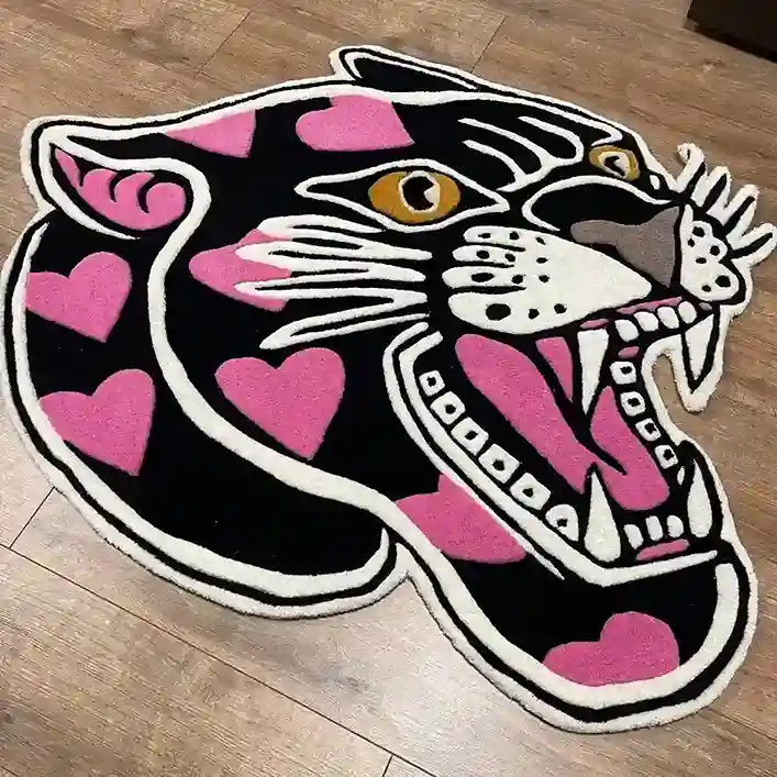 Unique Pink Panther Tattoo Area Rug for Home Decor