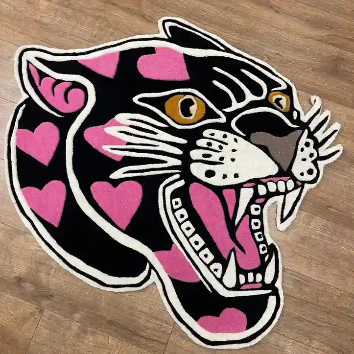 Pink Panther Head Tattoo Rug – Bold and Stylish Design